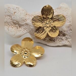 Gold Flower Statement Earrings - Women Jewelry